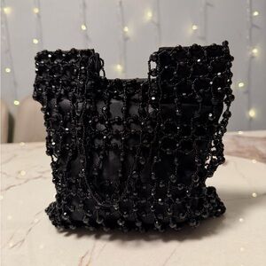 Vintage Giorgio Beverly Hills Black Beaded Evening Bag 90s